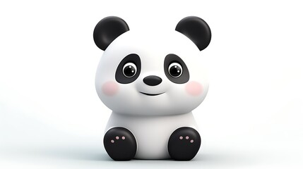 Naklejka premium 3D rendering of a cute cartoon panda. The panda has black and white fur, with big round eyes and a pink nose.
