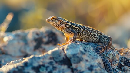 Obraz premium Photograph of a lizard basking in the sun on a rock, its scales shimmering in the light.