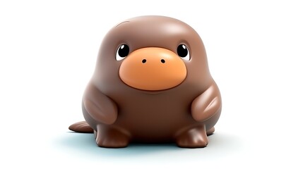 Cute cartoon illustration of a baby platypus. The platypus is sitting on a white background and looking at the camera with a curious expression.