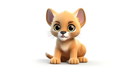 Obraz premium Cute and adorable baby lion sitting down, isolated on white background. Perfect for children's books, games, and other projects.