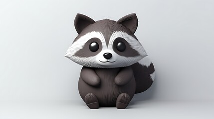 This is a 3D rendering of a cute and cuddly raccoon. It has big, round eyes, a fluffy tail, and a friendly expression on its face.