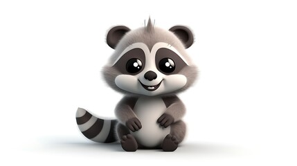 Obraz premium This is a cute and cuddly raccoon. It has big, round eyes and a bushy tail. It is sitting on a white background and looking at the camera.