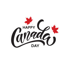 Happy Canada Day handwritten text isolated on white background. Modern brush ink calligraphy, vector illustration. Hand lettering typography. Postcard, logo, greeting card, banner design. 1st of July