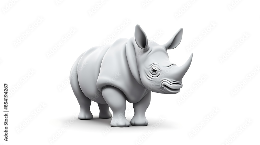 Poster this is a 3d rendering of a rhinoceros. the rhino is standing on a white background and is facing th