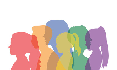 Silhouettes of a group of children.Silhouettes of children standing side by side together.Vector illustration.