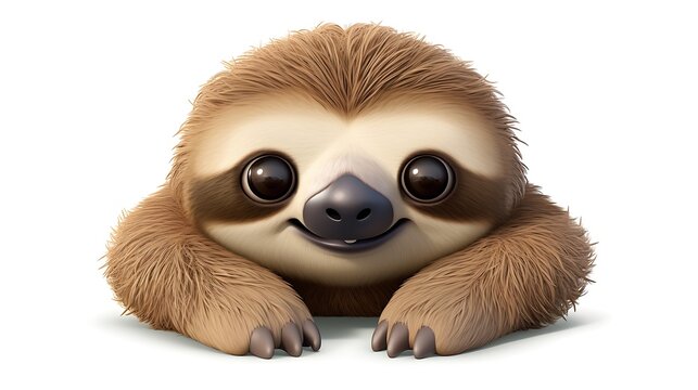 A cute and cuddly sloth is sitting on a branch. It has big, round eyes and a friendly smile.