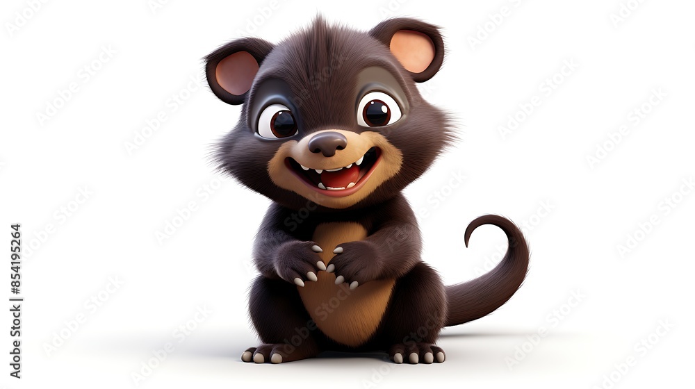 Poster a cute and cuddly 3d rendering of a baby wombat. the wombat is sitting on a white background and loo