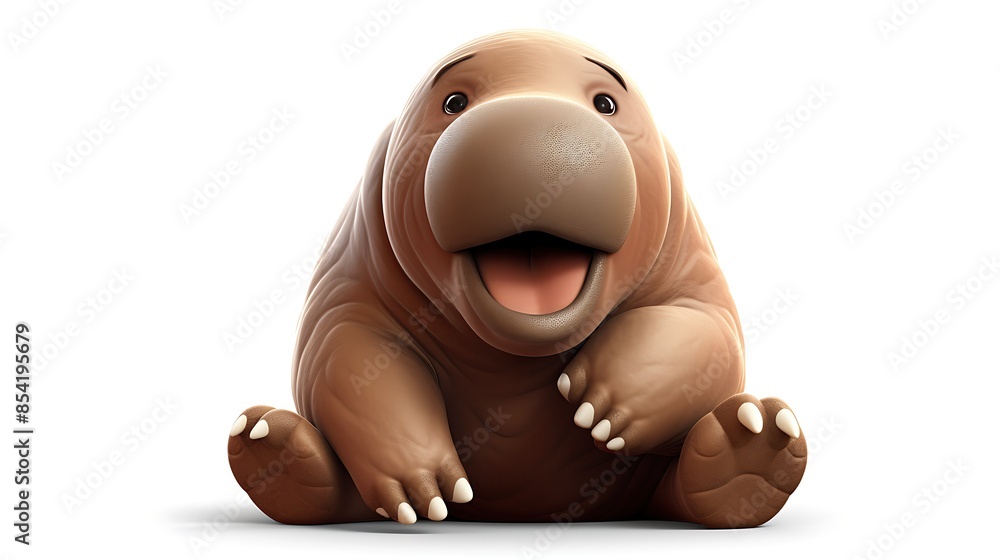 Aufkleber 3d rendering of a cute and cuddly cartoon manatee. the manatee is sitting on a white background and 