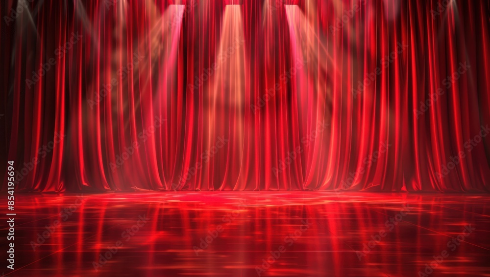 Poster a red curtain with a spotlight shining on it. generate ai image