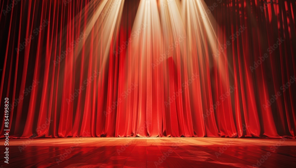 Poster a red curtain with a spotlight shining on it. generate ai image