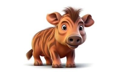 Cute cartoon warthog isolated on white background. 3D rendering.
