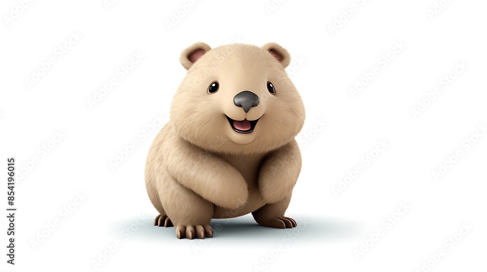 Poster a cute and cuddly wombat with a friendly smile on its face. it is standing on all fours and looking 