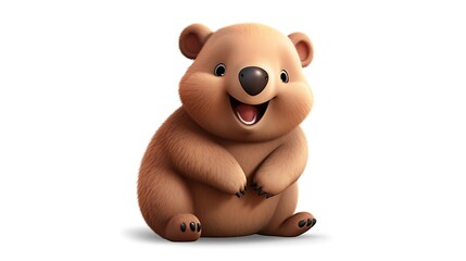 Obraz premium A cute and cuddly wombat sitting on a white background. The wombat has a big smile on its face and is looking up at the viewer.