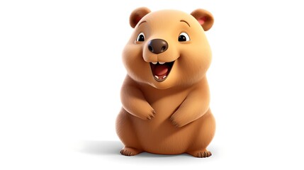 Naklejka premium A cute and cuddly cartoon quokka, standing on its hind legs and looking at the viewer with a happy expression.