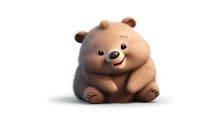 Cute and cuddly wombat sitting on a white background. The wombat has light brown fur and a friendly smile on its face.