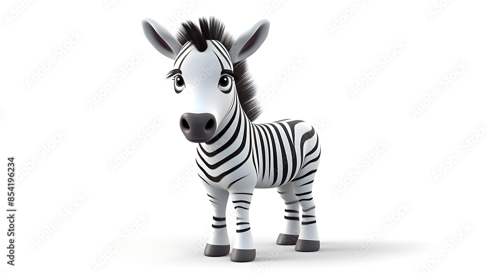 Poster this is a 3d rendering of a cute and cartoonish zebra. it has big, sparkly eyes and a friendly expre