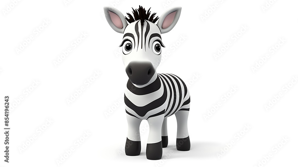 Poster this is a 3d rendering of a cute and cartoonish zebra. it has big, sparkly eyes and a friendly expre