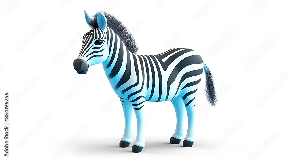 Aufkleber a 3d rendering of a blue zebra with black stripes. the zebra is standing on a white background and l