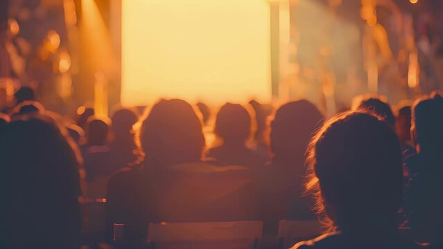 A soft haze envelops the outdoor movie night creating an otherworldly experience for the audience.