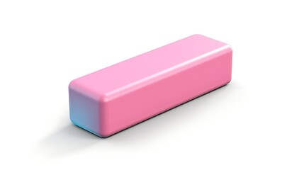 A simple 3D rendering of a pink rectangular prism. The prism is sitting on a white surface and is isolated on a white background.