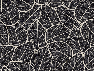 Seamless black and grey floral background with leaves. Hand drawn minimal abstract organic shapes pattern. Vector black abstact pattern with grey leaves.