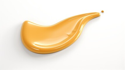 Close-up of a yellow blob of liquid. The liquid has a smooth, glossy surface and is isolated on a white background.