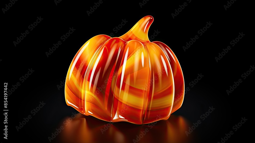 Poster a beautiful 3d rendering of a realistic pumpkin. the pumpkin has a glossy, smooth surface and is lit
