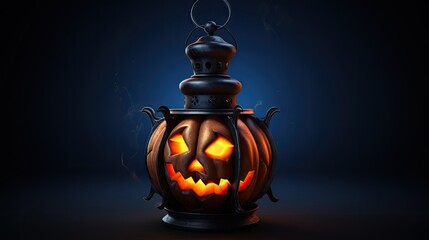 A glowing jack-o'-lantern sits in the darkness, its eerie light casting shadows on the walls.