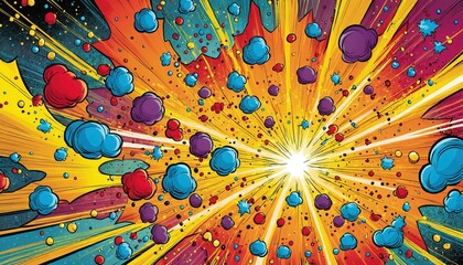 Cartoon-style explosion in pop art and comic style that shoots outwards from the center