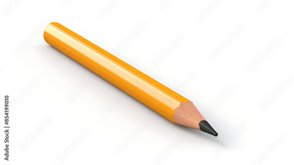 Poster a simple yellow sharpened pencil. it is placed on a white background. the pencil is in focus and the