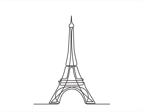 Eiffel tower continuous one line drawn. Vector isolated on white.