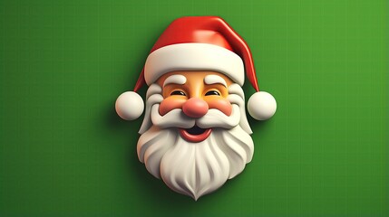 3D rendering of Santa Claus face with red hat and white beard. Isolated on green background.