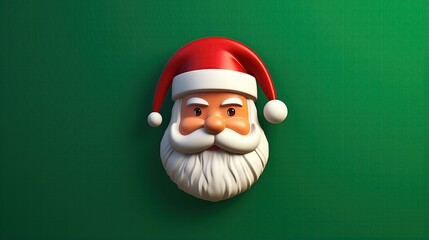3D rendering of a Santa Claus head. The jolly old elf has a big smile on his face and is wearing his traditional red and white suit.