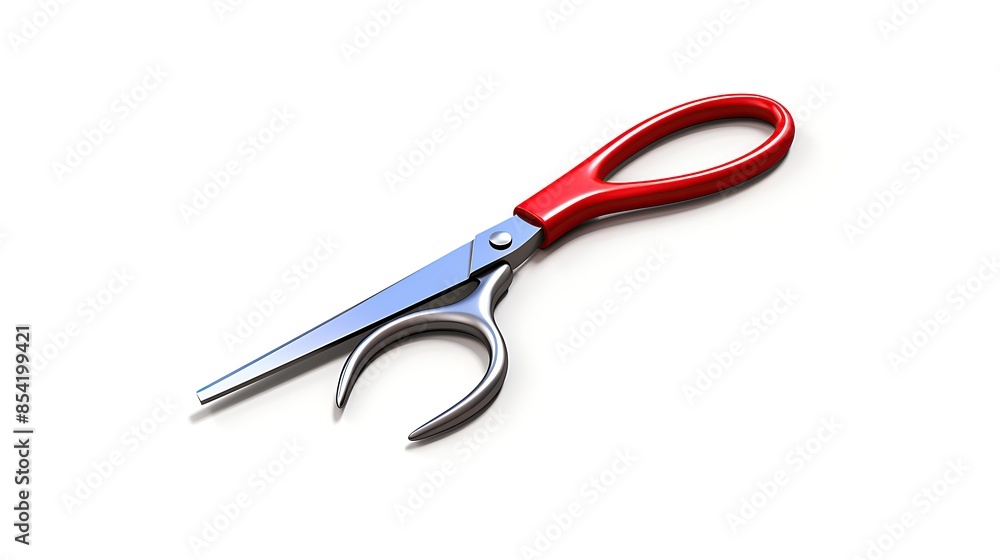 Poster **image description:** a pair of red and silver scissors. the scissors are open and the blades are f