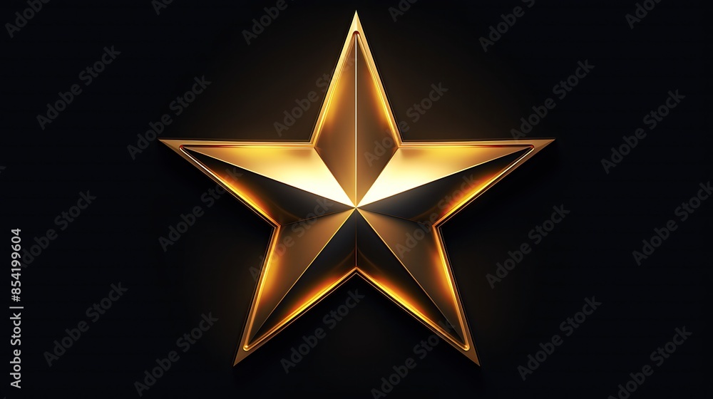 Poster a three-dimensional rendering of a gold star on a black background. the star is shiny and has a beve