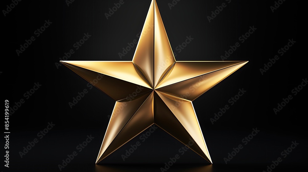 Poster a three dimensional rendering of a gold star on a black background. the star is shiny and has a beve
