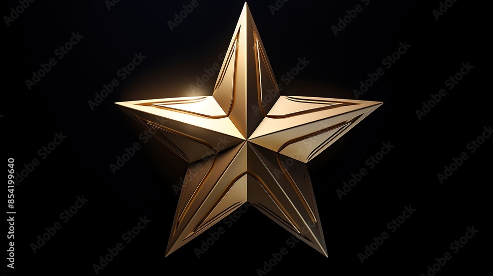 Poster This is a 3D rendering of a gold star. The star has five points and is facing the viewer at a slight angle.