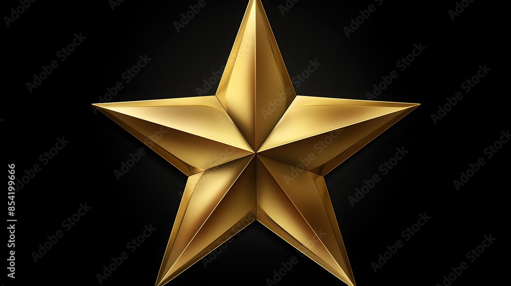 Poster this is a 3d rendering of a gold star. the star is 7 points and has a shiny, metallic surface. it is