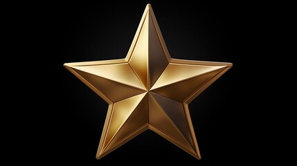 A three-dimensional rendering of a gold star on a black background. The star is in focus and has a shiny, metallic surface.