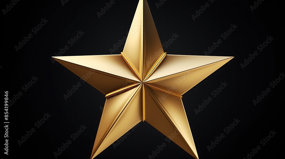 Poster a three-dimensional rendering of a gold star on a black background. the star is in focus and has a s