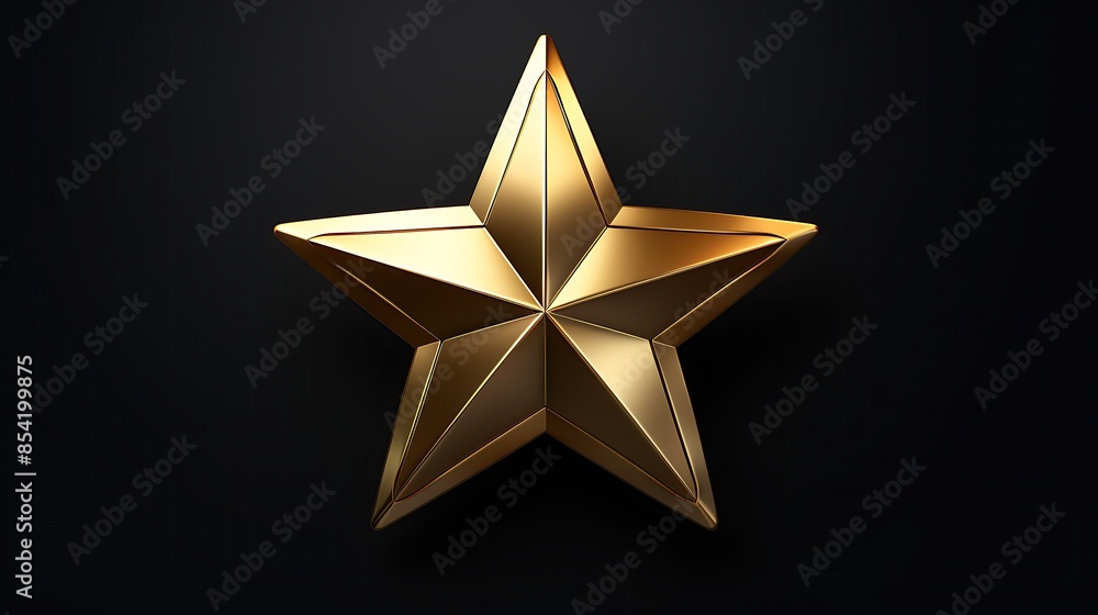 Poster this is a 3d rendering of a gold star on a black background. the star is five-pointed and has a shin