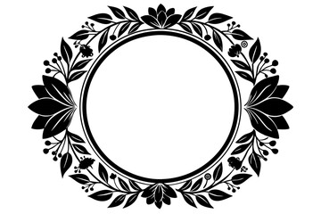 Circle Botanical Floral Frame Wreath Design 