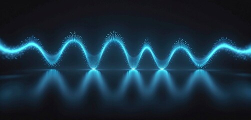 Modern and abstract luminous wave pattern of dynamic lines and curves shows a simulated signal transmission through waveforms in science and technology