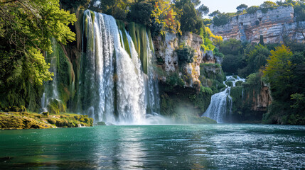 Fototapeta premium Majestic landscape of waterfall flowing