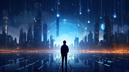 Obraz premium The image is a digital painting of a futuristic city.