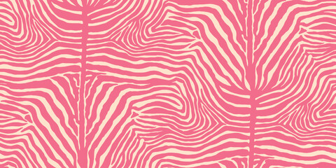 Trendy pink zebra animal skin pattern on light yellow background. Vector seamless for fabric, textile, clothes