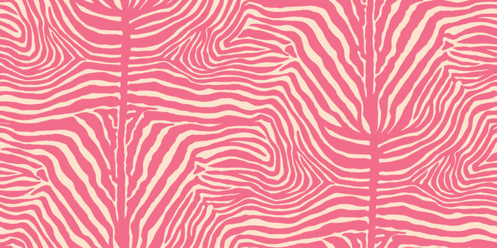 Trendy pink zebra animal skin pattern on light yellow background. Vector seamless for fabric, textile, clothes