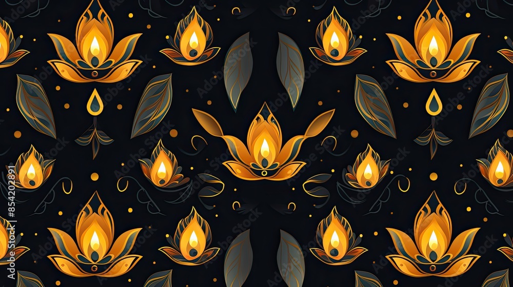Poster a seamless pattern with a floral motif. the pattern is made up of repeating units, each of which fea