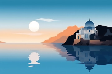 Obraz premium Santorini island landscape. Pattern with houses. Illustration