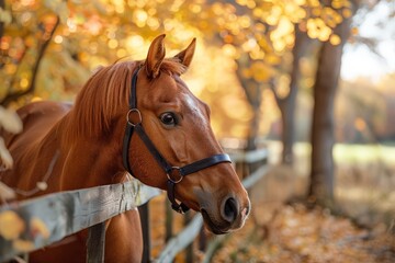 Obraz premium A beautiful horse portrait with striking fall foliage in the background